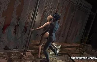 Το ξυρισμένο 3d Toon Babe παίρνει πατήσαμε από ένα τέρας